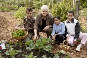 SA in garden with CC kids (Simon Griffths)